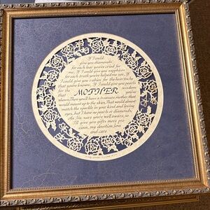 Framed "Mother” Laser Art Design Cindy Jacobs‎ Ltd 1990 16”x 16” gift gold frame